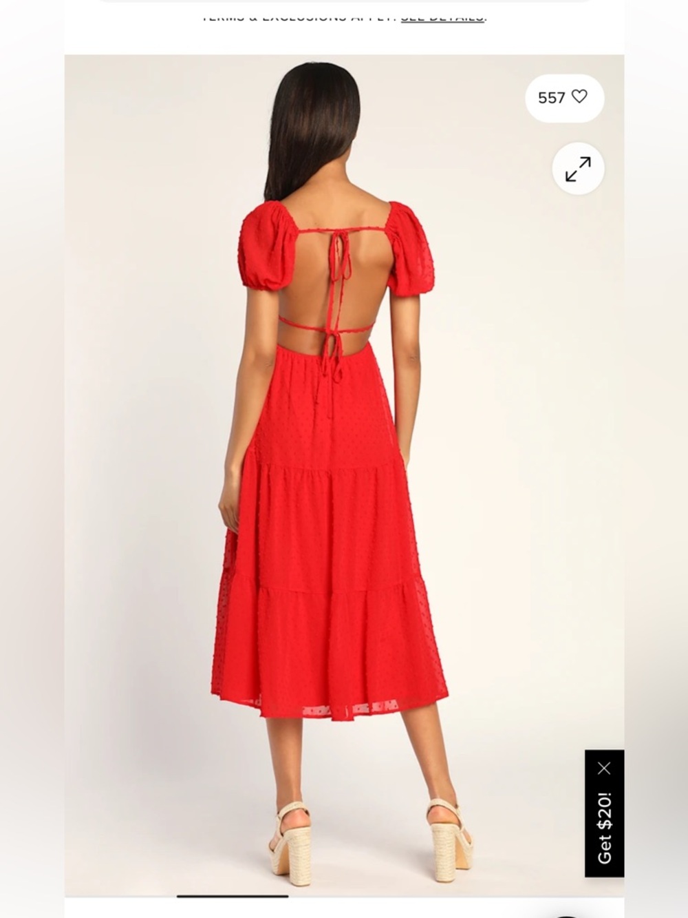 Lulu’s Red Puff Sleeve Midi Dress - Women's Elegant Scoop Neck - Picture 3 of 4